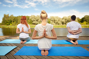 Image showing group of people making yoga exercises outdoors