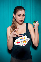 Image showing sexy woman with poker cards