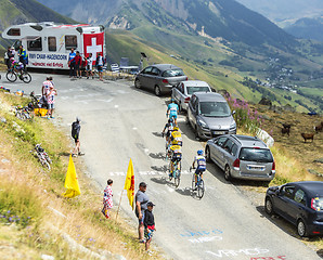 Image showing Group of Cyclists on the Mountains Roads - Tour de France 2015