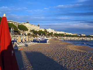 Image showing beach and famous hotels along Promenade de la Croisette Cannes F