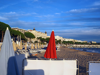 Image showing beach and famous hotels along Promenade de la Croisette Cannes F