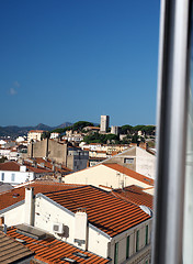 Image showing Cannes France French Riviera rooftop view of tile roof and old t