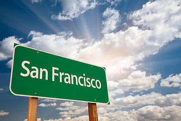 Image showing San Francisco Green Road Sign Over Clouds