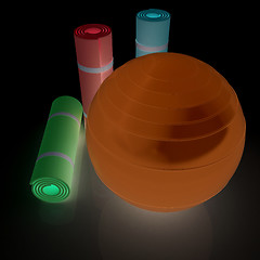 Image showing karemat and fitness ball. 3D illustration