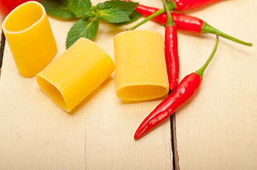 Image showing Italian pasta paccheri with tomato mint and chili pepper