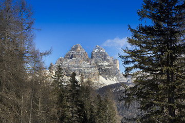 Image showing Panoramic views of Dolomites mountains Tre Cime di Lavaredo