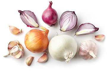 Image showing various onions and garlic