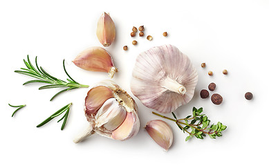 Image showing garlic and herbs on white background