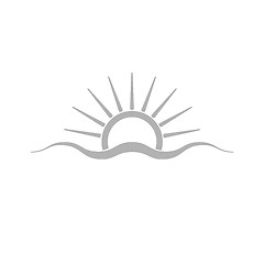 Image showing Grey schematic logo. Sun and sea wave