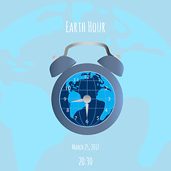 Image showing Earth and alarm clock on blue background