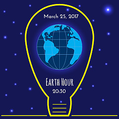 Image showing Earth, bulb light, alarm clock on blue background