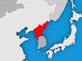 Image showing North Korea in red on globe