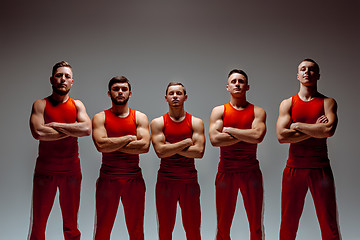 Image showing The group of gymnastic acrobatic caucasian men