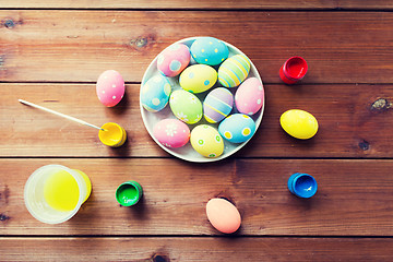 Image showing close up of colored easter eggs on plate