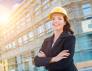 Image showing Portrait of Female Contractor Wearing Hard Hat at Construction S