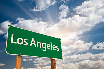 Image showing Los Angeles Green Road Sign Over Clouds