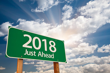 Image showing 2018 Green Road Sign Over Clouds