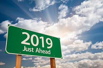 Image showing 2019 Green Road Sign Over Clouds