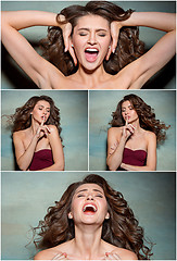 Image showing The young woman\'s portrait with funny emotions