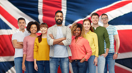 Image showing international group of people over british flag