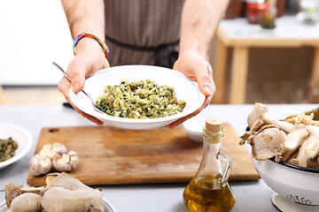 Image showing Green diet. The cook prepares the dish.