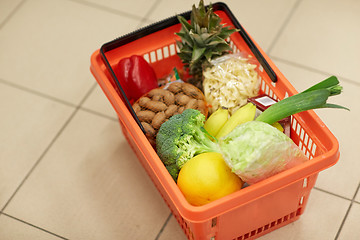 Image showing food basket on grocery or supermarket floor