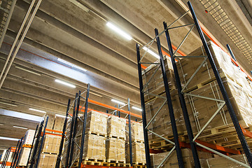 Image showing cargo boxes storing at warehouse shelves