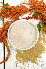 Image showing Flour amaranth in white bowl on board top