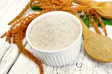 Image showing Flour amaranth in bowl with spoon on light board