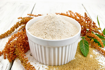 Image showing Flour amaranth in white bowl with grain on light board