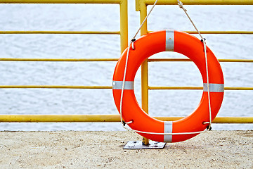 Image showing Lifebuoys red on a fence