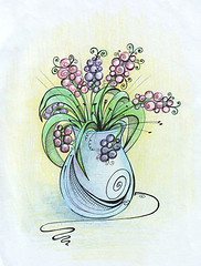 Image showing Still life - a vase of flowers painted pencil