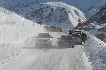 Image showing Driving in snow storm