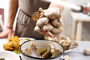 Image showing Oyster mushrooms in vegetarian cuisine.