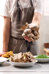 Image showing Restaurant vegan dishes oyster mushrooms.