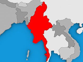 Image showing Myanmar in red on globe