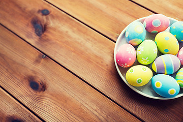 Image showing close up of colored easter eggs on plate