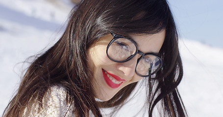 Image showing Portrait of brunette woman wearing eyeglasses