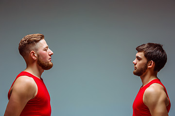 Image showing The two gymnastic acrobatic caucasian men