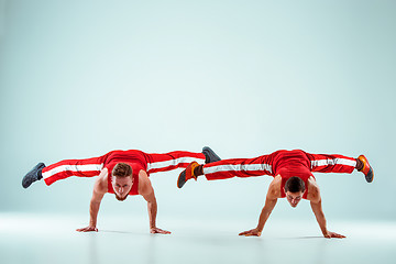 Image showing The two gymnastic acrobatic caucasian men