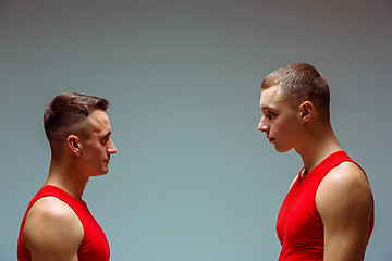 Image showing The two gymnastic acrobatic caucasian men