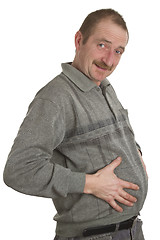 Image showing Man shows his big belly