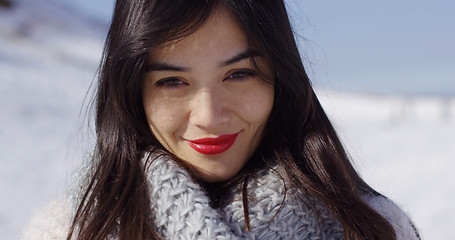 Image showing Beautiful young woman in snowy landscape