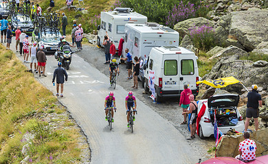 Image showing Three Cyclists in Mountains - Tour de France 2015