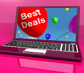 Image showing Best Deals Balloons On Computer Representing Discounts Online