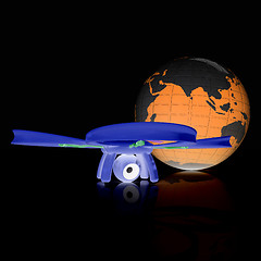 Image showing Quadrocopter Drone with Earth Globe and remote controller on a w