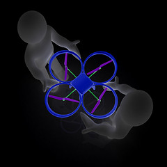 Image showing 3d man with drone, quadrocopter, with photo camera. 3d render. 3