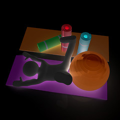 Image showing 3d man on a karemat with fitness ball. 3D illustration