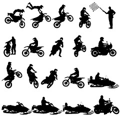 Image showing Set of biker motocross silhouettes, illustration