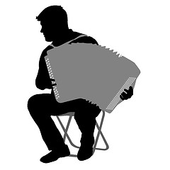 Image showing Silhouette musician, accordion player on white background, illustration